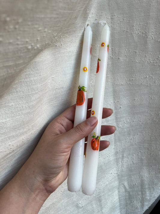 pumpkin + candy dots taper candle