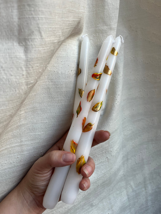 fall leaves taper candle