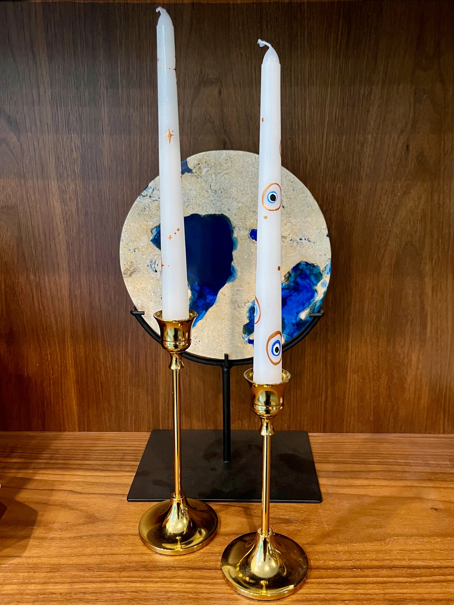 gold circle evil eye taper candle