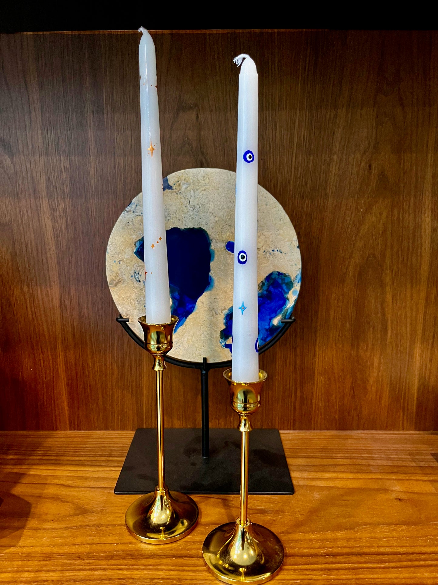 dark blue evil eye taper candles