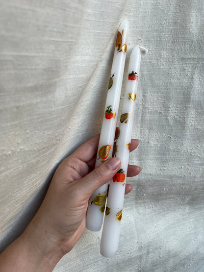 pumpkin + leaves taper candle