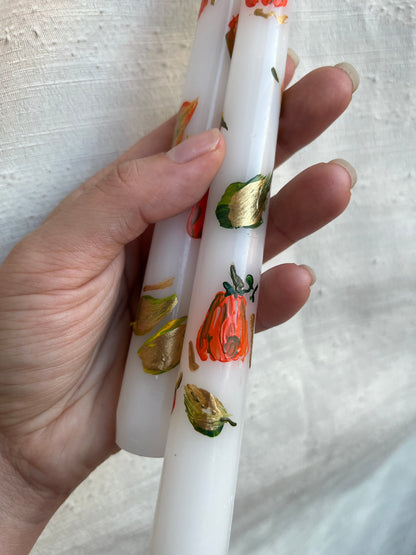 pumpkin + leaves taper candle