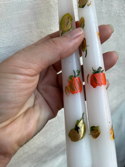 pumpkin + leaves taper candle