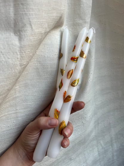 fall leaves taper candle