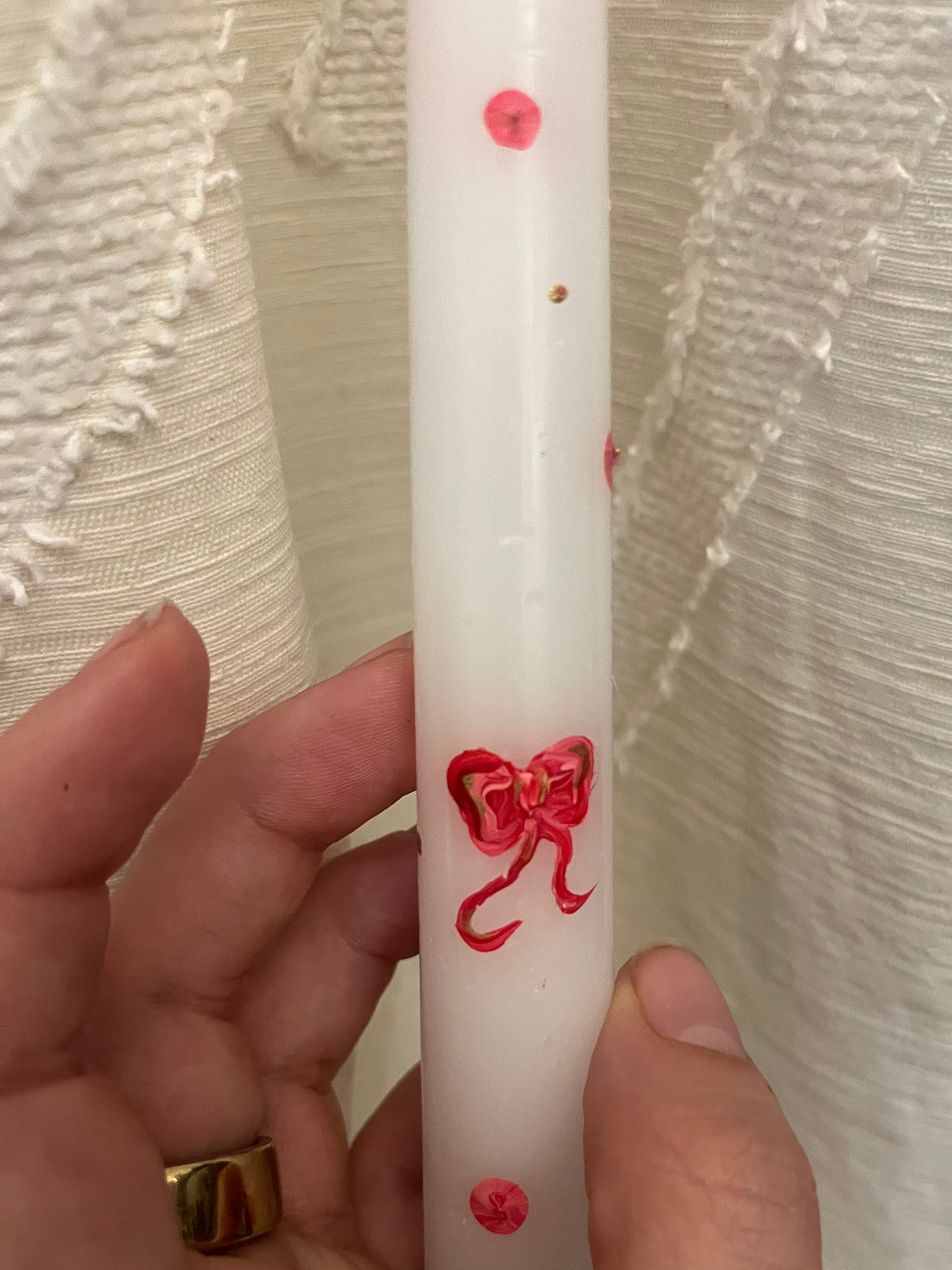 custom - pink pumpkins & bows taper candle set