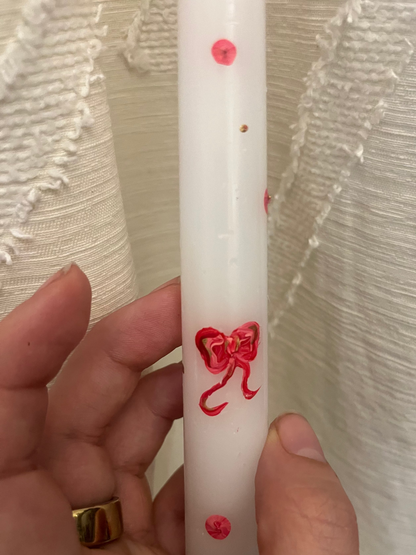 custom - pink pumpkins & bows taper candle set