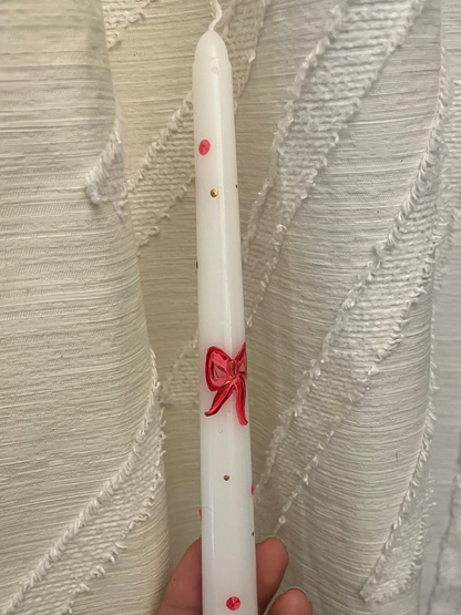 custom - pink pumpkins & bows taper candle set