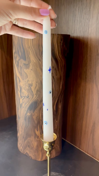 light blue evil eye taper candles